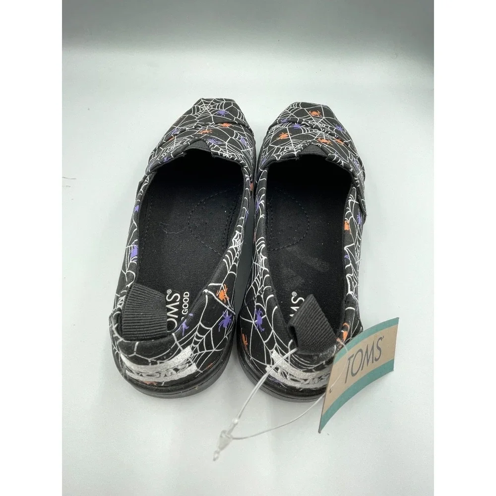 NWOB TOMS‎ Youth Spiders Alpargata Espadrille Shoes Black Glow US 2